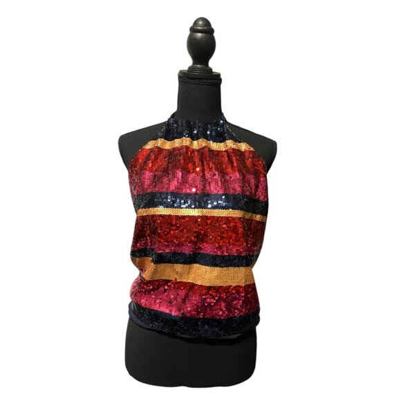 Trina Turk Colorful Sparkly Sequin Open Back Halter Top (NWT) - Picture 1 of 6